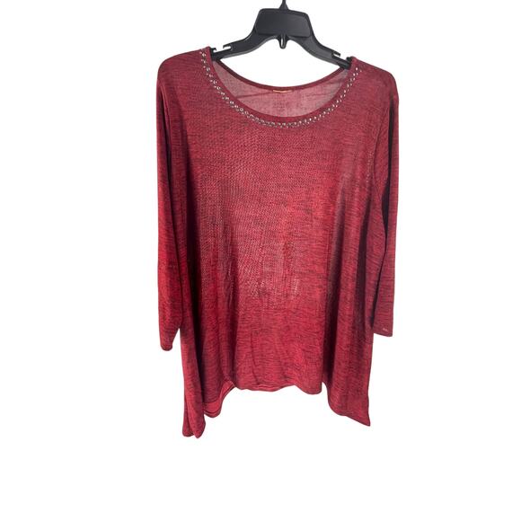 Women's Red Black Knit Embellished Scoop Neck Lightweight Sweater - Picture 1 of 7